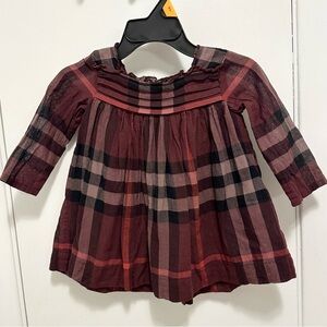 Burberry Children Baby Girl Dress Burgundy Plaid Cotton 6 Mo Infant Classic Prep